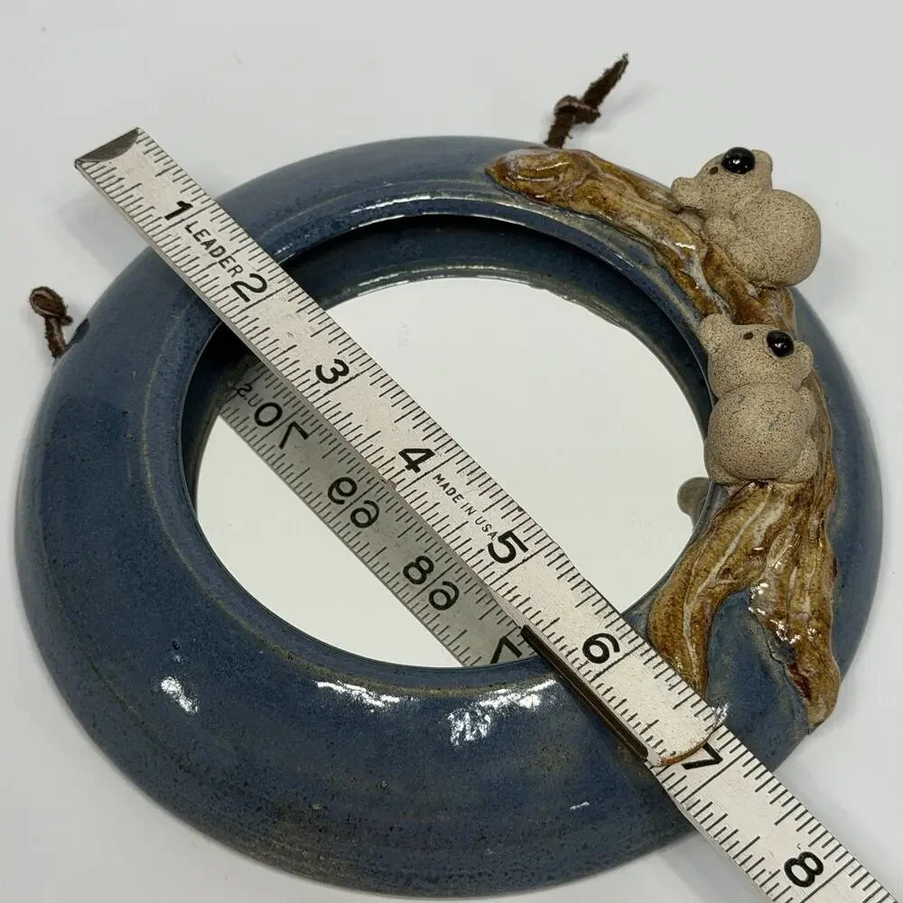 Small Studio Pottery Decorative Mirror 3D Sculpted Koalas on Branch Blue 7